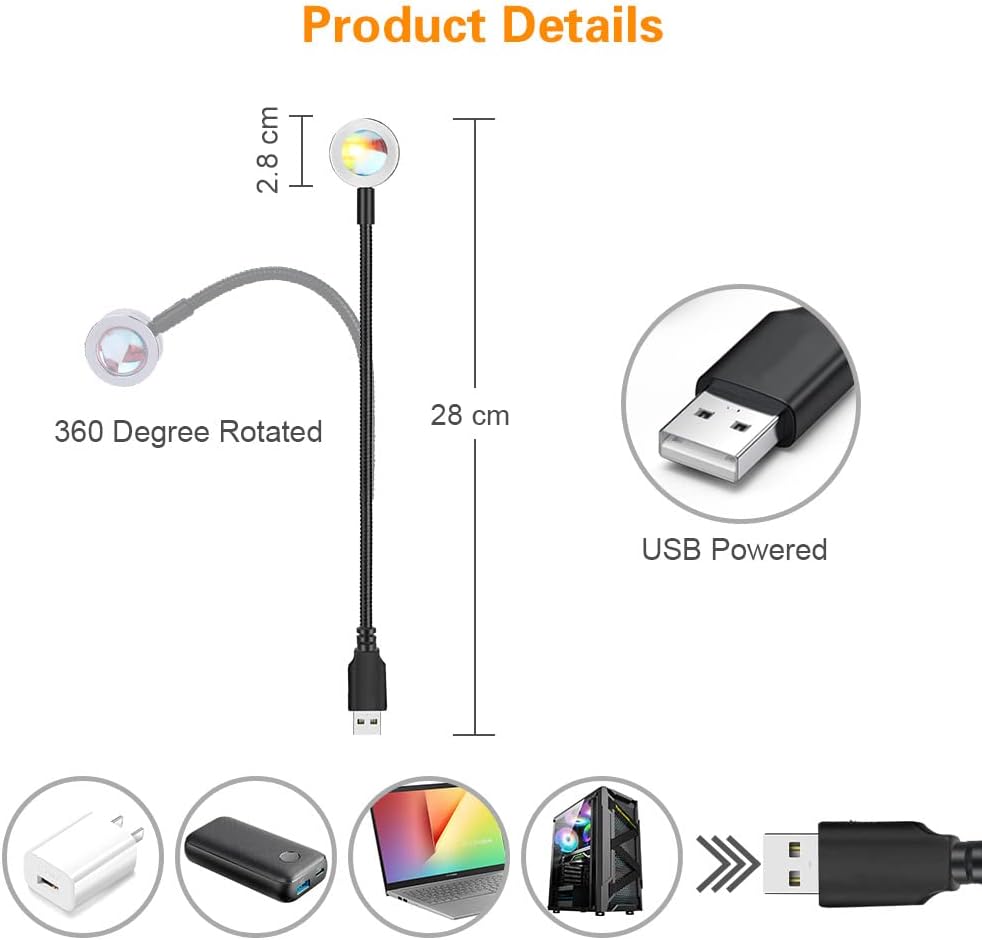 مصباح إسقاط غروب الشمس LED مع كيبل USB - الصورة 3