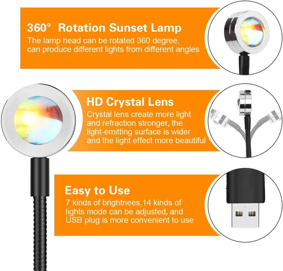مصباح إسقاط غروب الشمس LED مع كيبل USB - الصورة 4